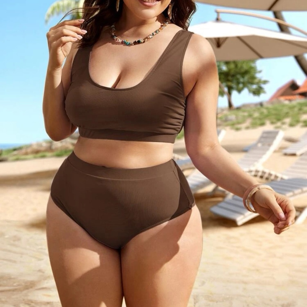 Plain Ribbed Bikini Swimsuit size 3XL